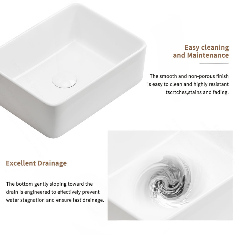 Rectangular Vessel Sink, 16"X12" Small Bowl Bathroom Vessel Sink, White Ceramic Lavatory Above Counter Art Basin Vanity Sink