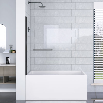 31"-32" W X 55" H Flexible 180° Pivot Shower Door In Matte Black｜Reversible Installation Frameless Bathtub Screen｜ Waterproof｜1/4"(6MM) Tempered Glass｜Nano Easy Cleaning ｜Stick Explosion-Proof Membrance
