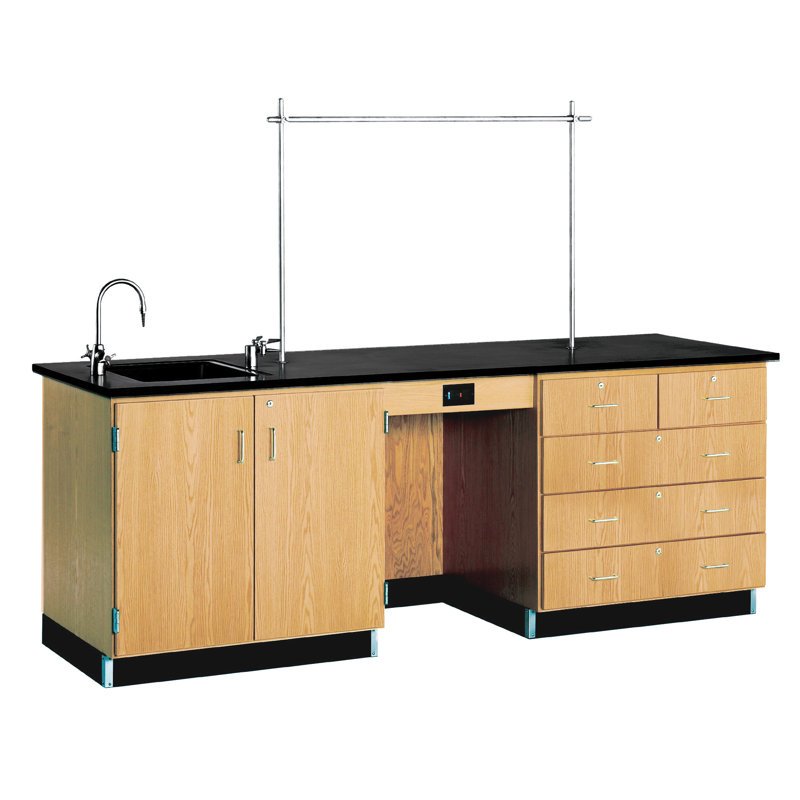 96'' Black Epoxy Resin Instructor's Desk with Sink and Storage