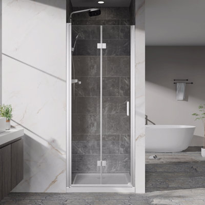 Shower Doors, 32" W X 72" H Frameless Bi-Fold Swing Shower Door,1/4" (6Mm) Clear Tempered Glass