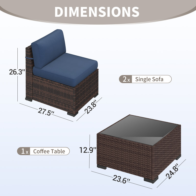2-Person Outdoor Seating Group With Cushions, Navy