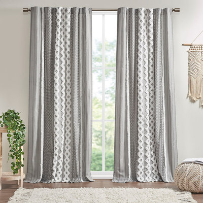 Cotton Printed Curtain Panel with Chenille Stripe and Lining 50x84"