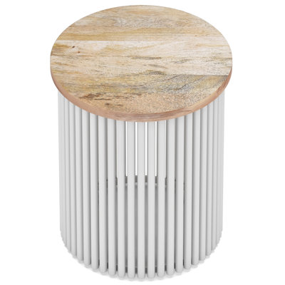 Table de bout industrielle en marbre véritable Demy l 18 po avec base en lattes de métal, assemblée