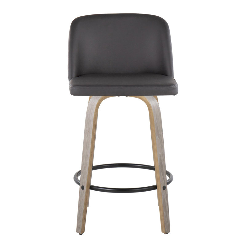 Thea 26" Fixed-Height Counter Stools with Bent Wood Legs & Round Footrest, Light Gray