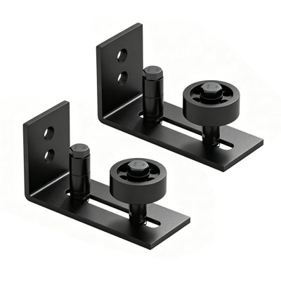 2 Pack Wall Mount Barn Door Floor Guide, Adjustable Stay Roller, 8 Setup Options, Black Sliding Barn Door Hardware