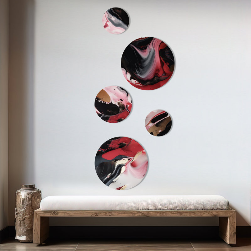 Décoration murale rouge et noire en agate éthérée - Marbre abstrait en métal