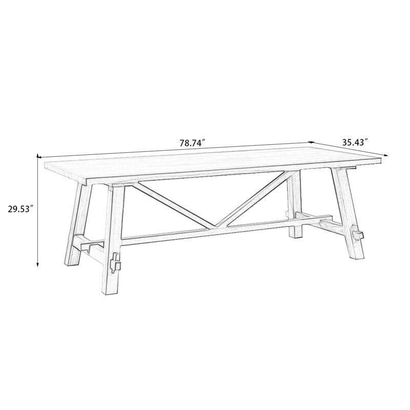  Burlywood Rectangular Solid Wood Dining Table, 29.53"H x 78.74"L x 35.43"W
