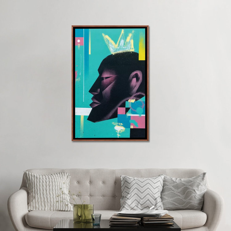 «King» par VCalvento - impression d'art graphique, Toile avec cadre en bois brun classique, H 48 po x l 32 po x P 1,5 po