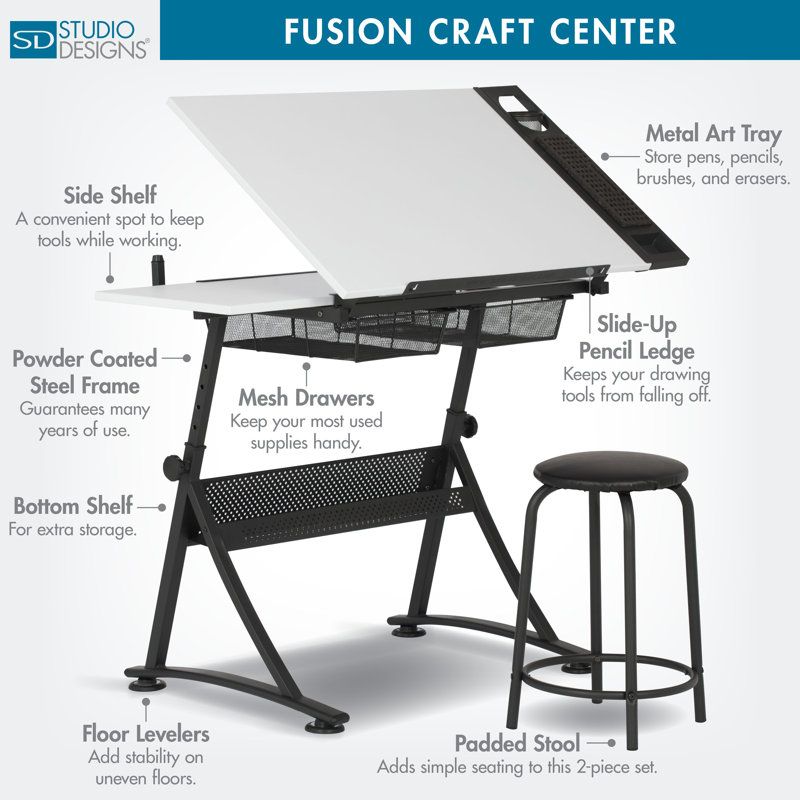 Crase Adjustable Metal Base Drafting Table