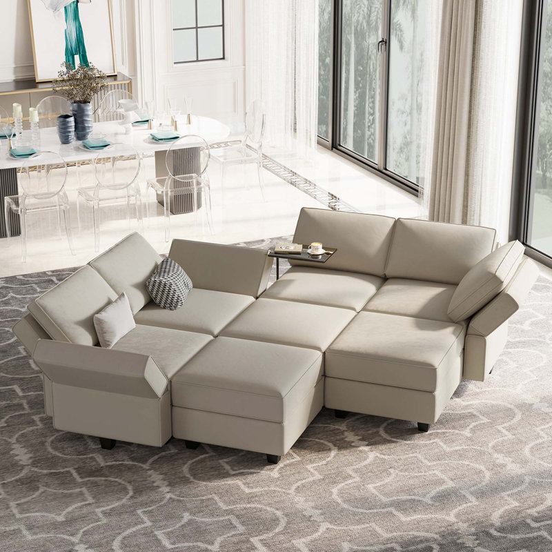 Canapé modulaire rembourré en velours avec rangement 90,2 po Teangela, Velours gris velours