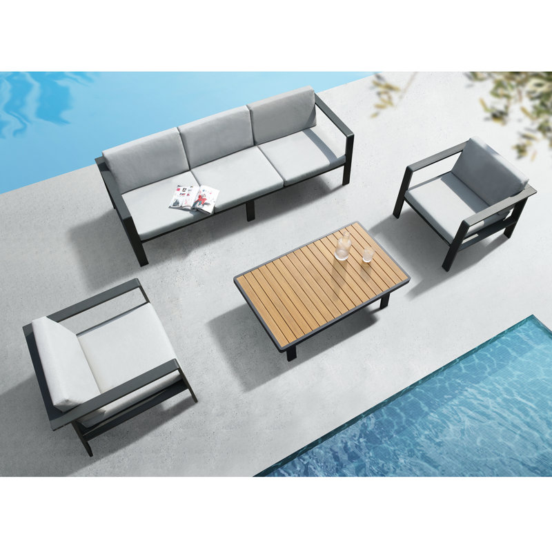 Ensemble de conversation d'extérieur cinq places 4 pièces avec coussins gris
