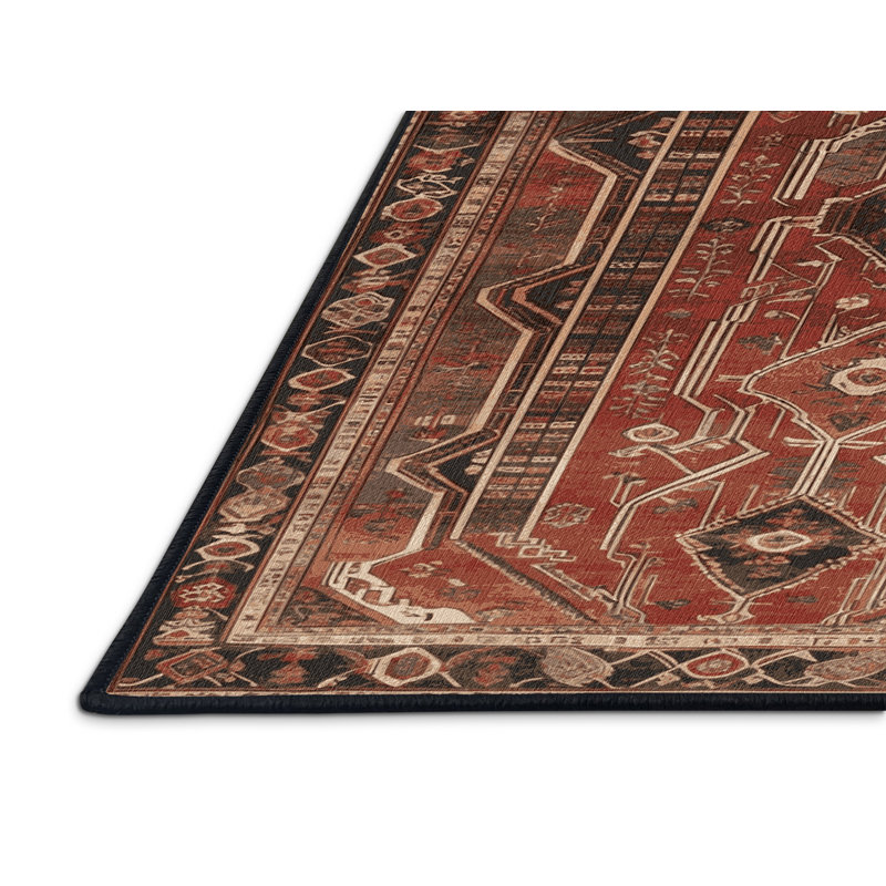Tapis persan noir lavable à la machine, Rond 3 pi