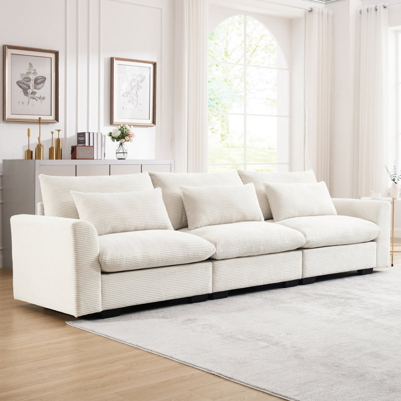 Siège profond à 3 places pour le salon - velours côtelé beige, coussins confortables et faciles à assembler 3 pièces, conception ergonomique en velours côtelé, procurent un confort imbattable