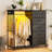 49.2" Dresser with Hanging Rack, 6 Fabric Drawers, LED Lights & Charging Station-1542323188