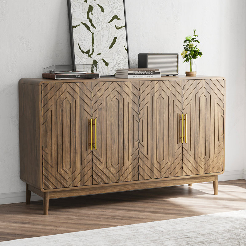 Buffet avec rangement, buffet sculpté à 4 portes, armoire d'appoint multifonctionnelle avec panneau à couches réglables pour le salon, le vestibule, le couloir, le bureau, la cuisine et la salle à manger