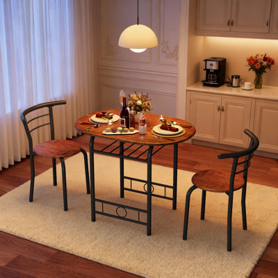 2-Person Dining Set with Storage Shelf, Space-Saving Table & Chairs for Small Spaces