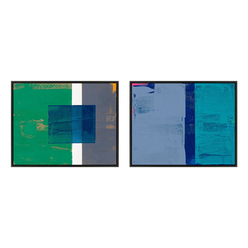 Bold In Blue Set Of 2 Print by Andrea Stokes, 40" H x 50" W x 1.38" D, Black Framed