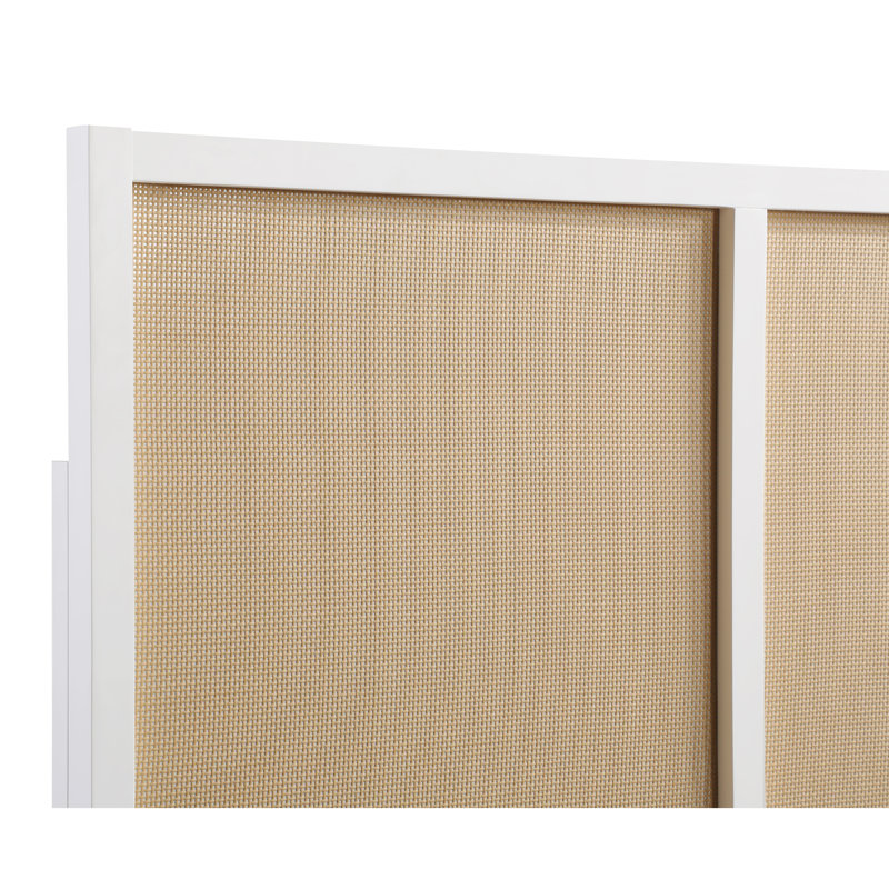 Tête de lit grand en bois blanc avec design bord de mer, hauteur réglable, panneaux de canne, 62 po de largeur, tête de lit