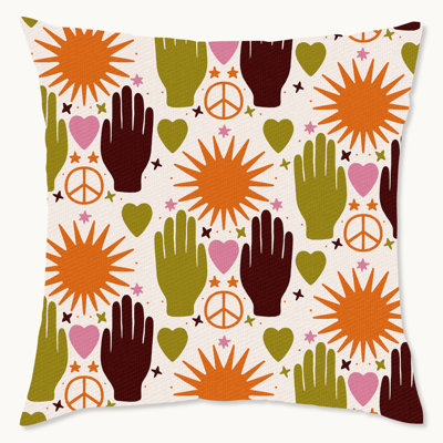 Retro Hands Outdoor Throw Pillow