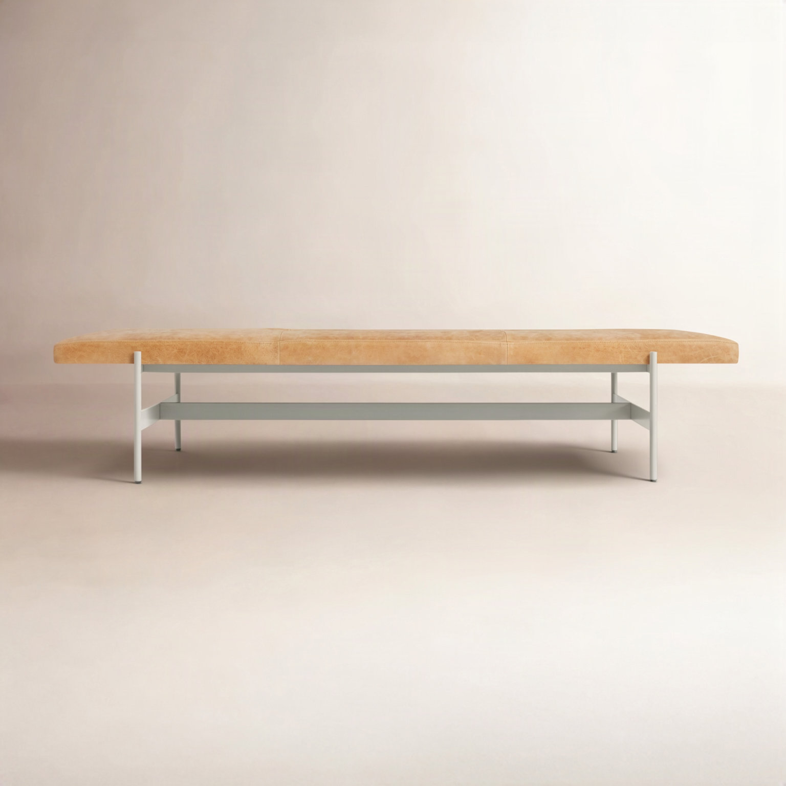 Daybench Bench, 14" H x 75" W x 24" D, Camel Genuine Leather, Putty