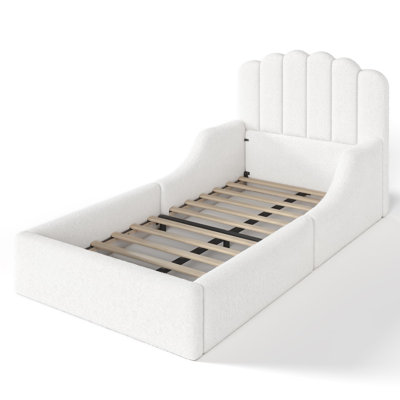 Lit tapissier Teddy, lit tapissier avec tête de lit capitonnée, lit élégant pour enfant, structure de lit pour enfant à profil bas, lit moelleux moelleux pour chambre d'enfant et chambre d'amis