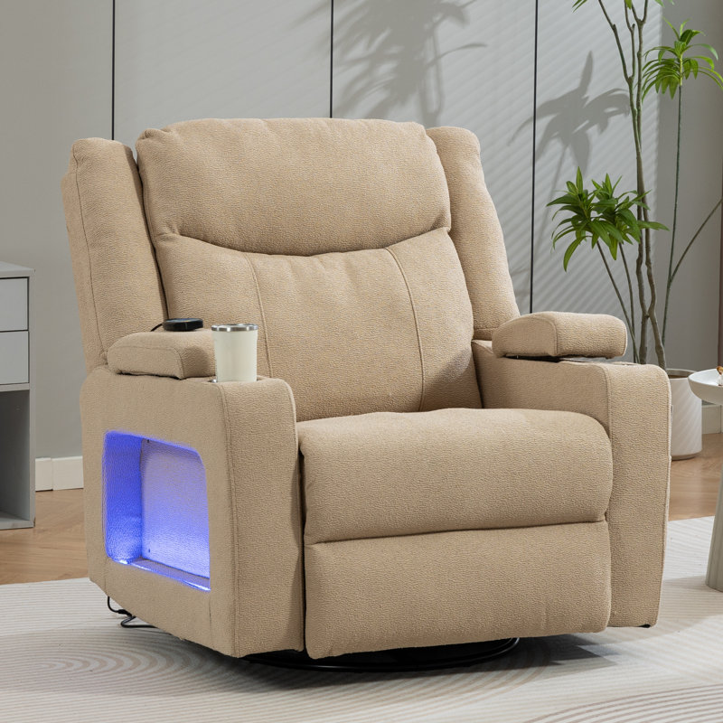 Power Swivel Rocker Recliner With Adjustable Headrest, Nursery Chair With Massage And Heat, Usb A&c Ports, Armrest Storage, Ambient Light
