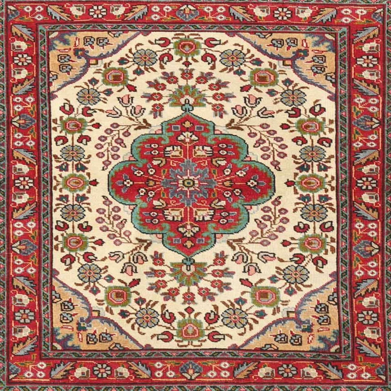 Tapis traditionnel mehroon/noir/crème, Carré 5 pi