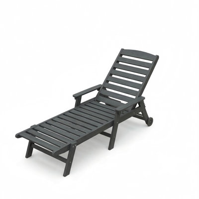 Gray Rust Resistant HDPE Plastic Outdoor Patio Reclining Chaise Lounge Chair with Adjustable Back