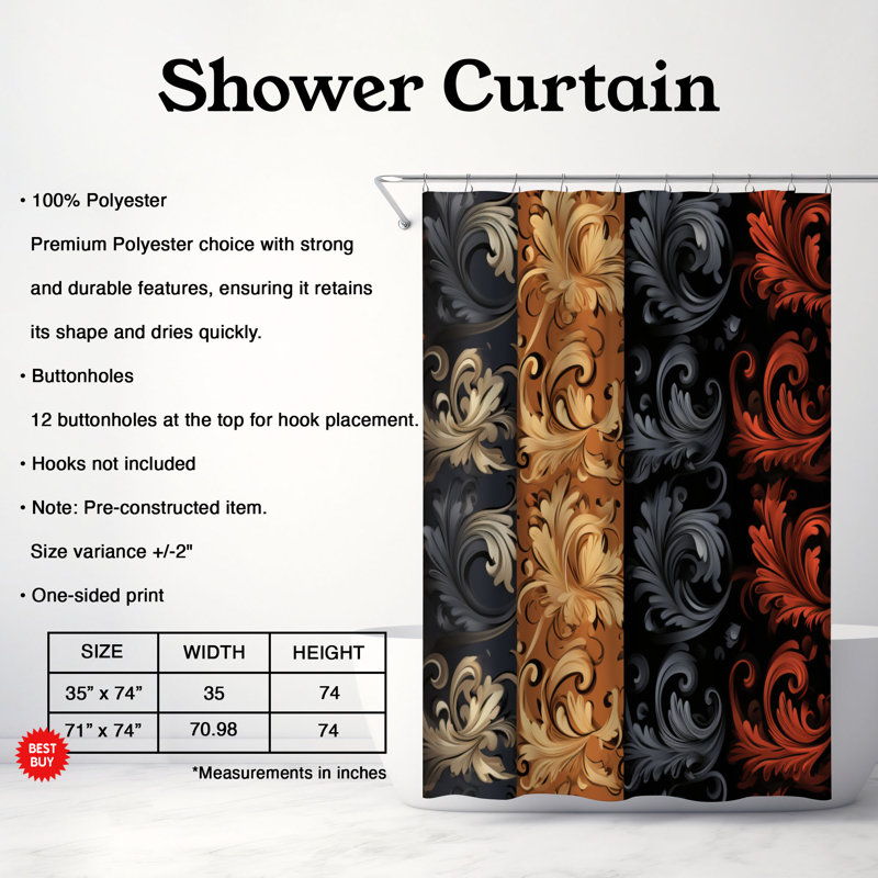 Rideau de douche Damask Perfection - Premium, H 74 po x l 71 po