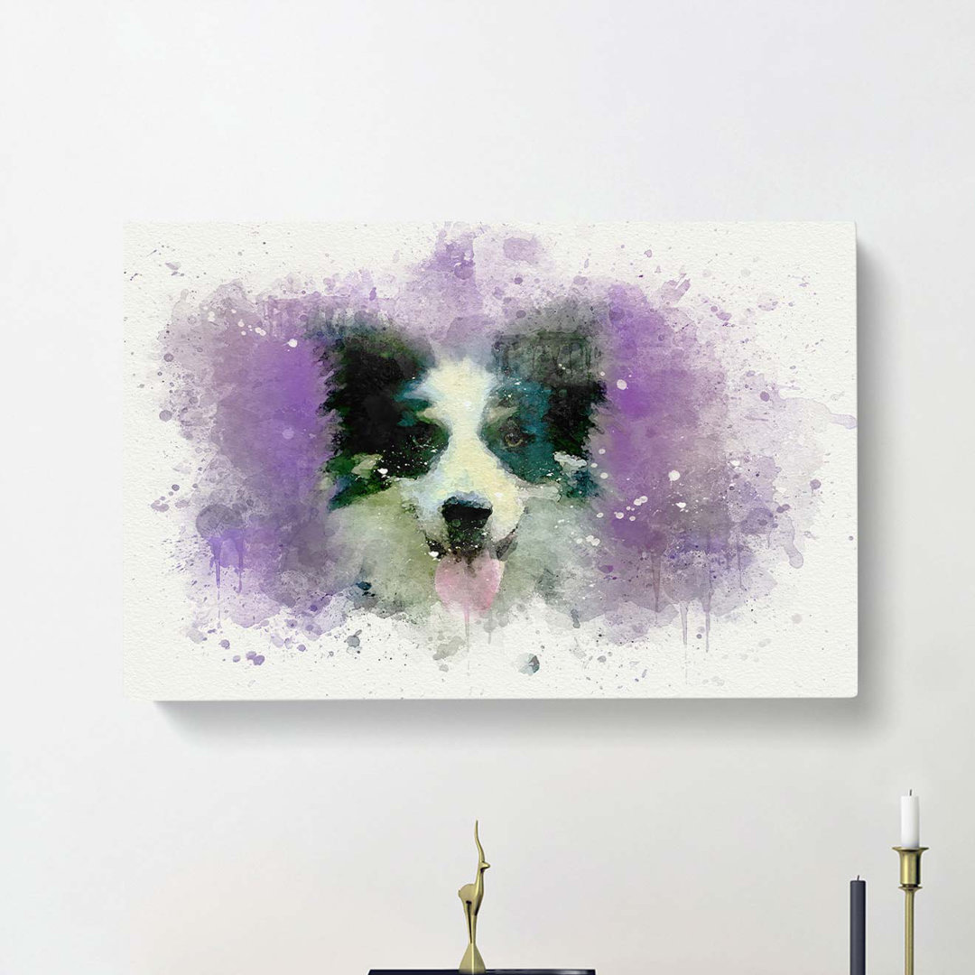 Border Collie in the Purple Flowers in Abstract - Wrapped Canvas