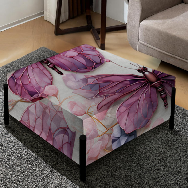 Ailes de libellule mauve et rubis mauve - grand repose-pieds carré à imprimé animal