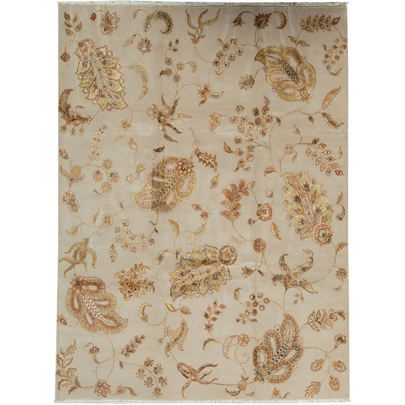 Tapis chameau et crème noué à la main de haute qualité