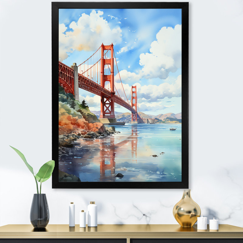 «Blue Bridge Architectural Marvel III», reproduction sur toile, H 32 po x l 16 po x P 1 po, Cadre photo noir