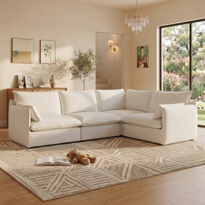 Upholstered Sectional , Cloud Sofa, 4 Seater Modular Sectional Sofa, Down Filled Comfort L-shaped Sofa for Living Room, Bedroom