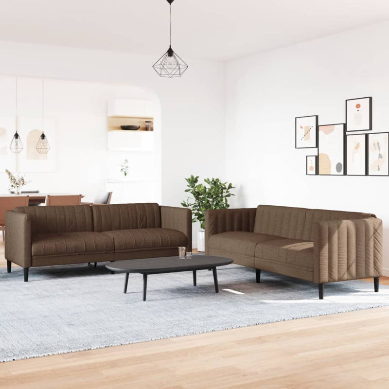  Ensemble de canapé en tissu brun (100% polyester), contreplaqué, bois massif, Brun