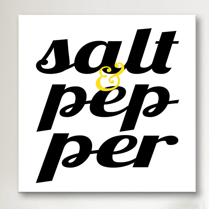 Kitchen Salt and Pepper Textual Art on Canvas, 37" H x 37" W x 1.5" D, Black Framed Canvas, No Mat