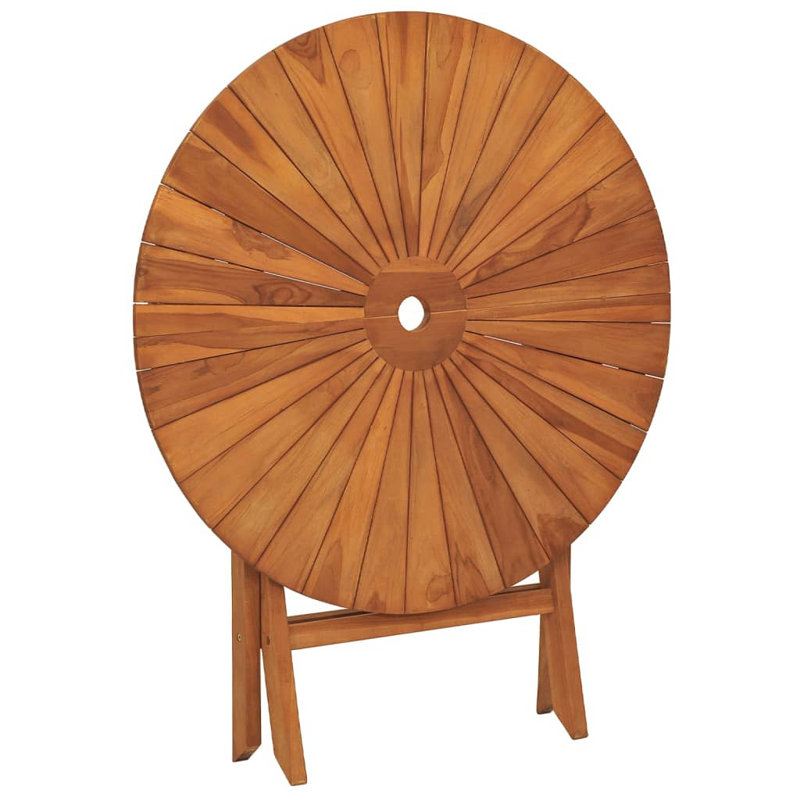 Round Teak Folding Outdoor Coffee Table With Umbrella Hole , 33.5'' in. W 33.5'' in. D, 29.53" H x 33.5" W x 33.5" D, Brown