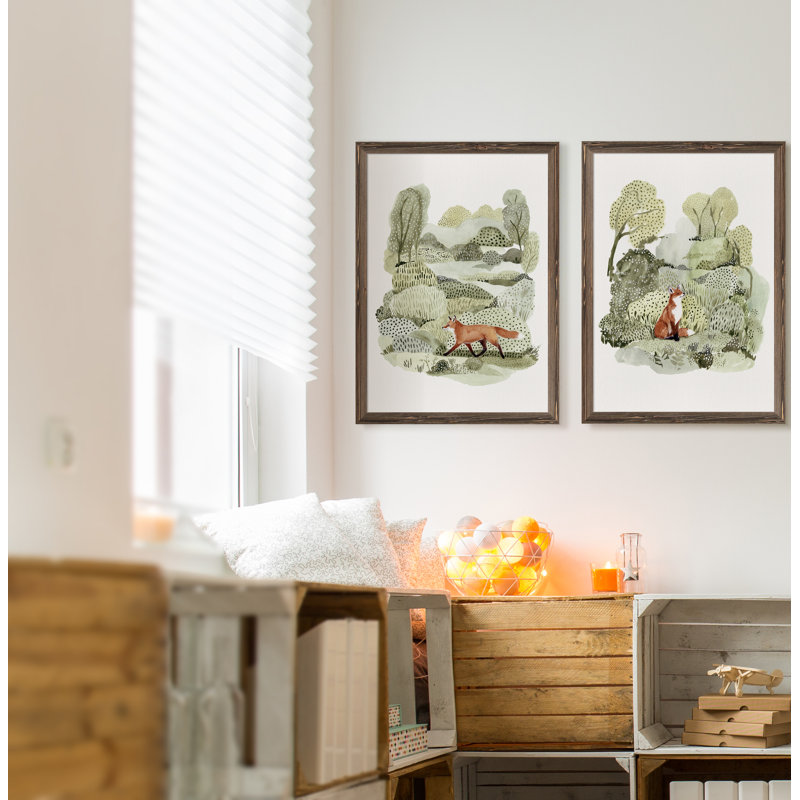Fox Glen I - ensemble de 2 reproductions d'art encadrées, H 24 po x l 18 po, Toile encadrée, Érable