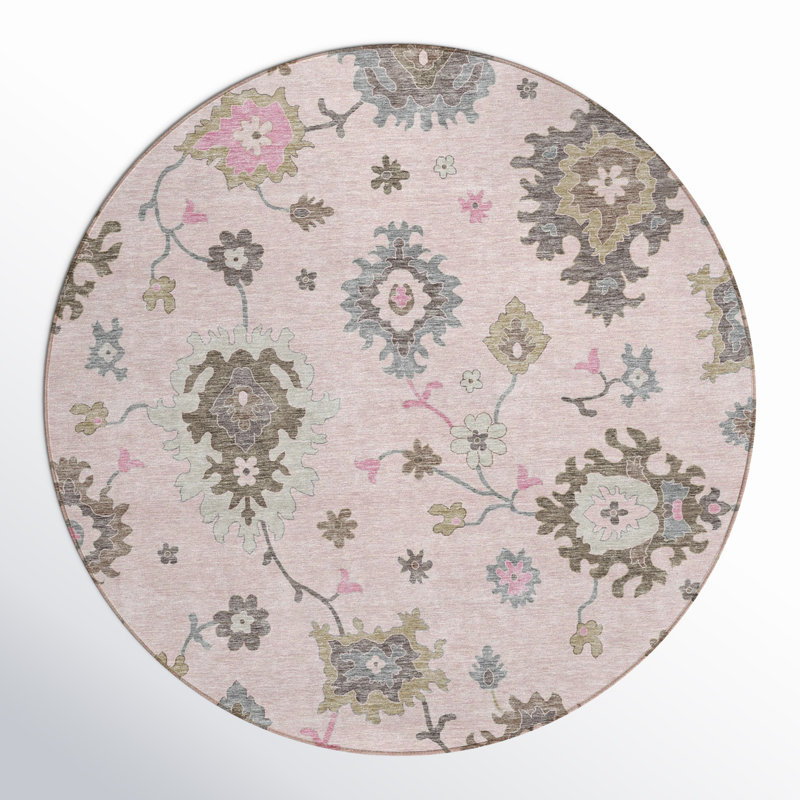 Lummus Washable Damask Indoor / Outdoor Rug, Round 8'