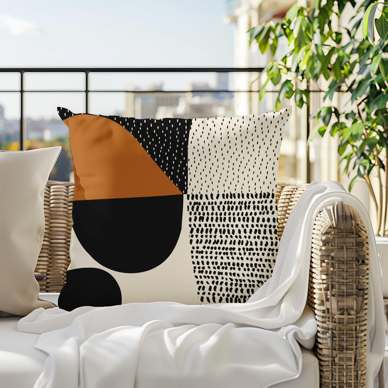 Coussin carré intérieur / extérieur pia, H 19 po x l 19 po, Orange brûlé / noir / blanc cassé