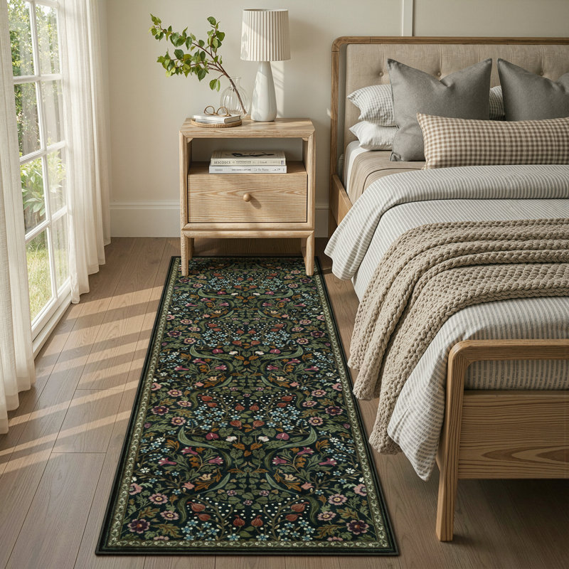 Tapis lavable à motif floral Kaldi, Tapis de couloir 2 pi x 6 pi, Vert