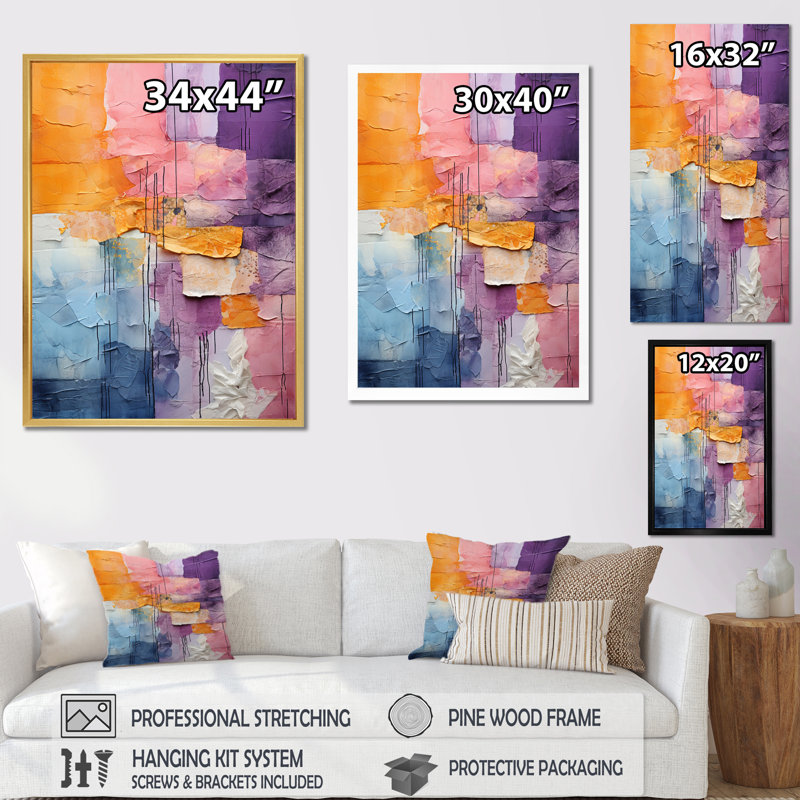 " Collage Explorations II ", Gold Picture Framed, 20" H x 12" W x 1" D