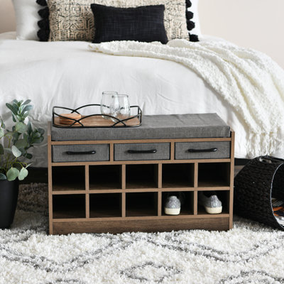 Banc à chaussures Coastal Oak avec coussin beige et tiroirs