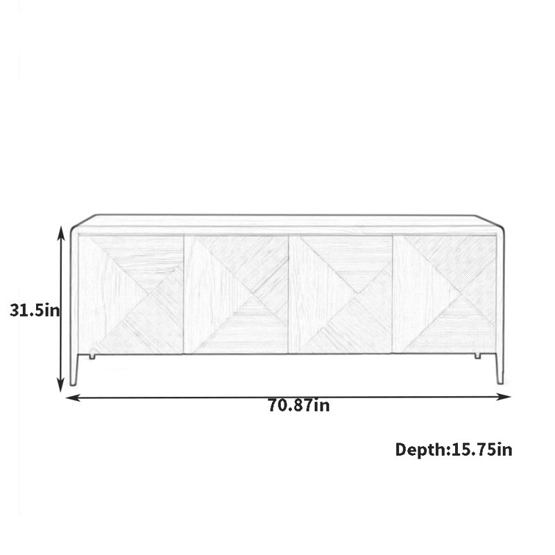 Creative Walnut-Colored Sideboard, 31.5" H x 70.74" W x 15.75" D