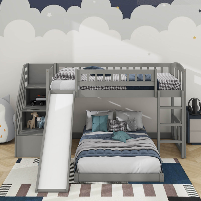 Lit superposé simple au-dessus de simple avec glissière Stairway, Gris