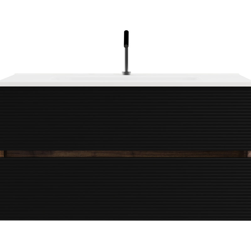 Meuble-lavabo moderne pour salle de bain - Noir et noyer, 36.41"