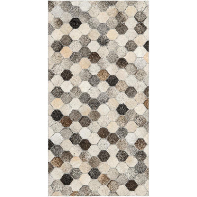  Tapis en cuir de vache mosaïque, Rectangle 2 pi 2 po x 4 pi 1 po