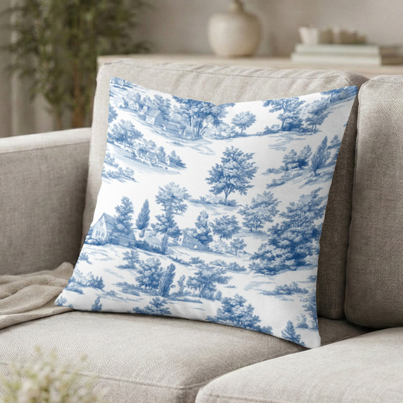 Coussin décoratif Country Farmhouse - Blue Country Toile, 20"H x 20"W