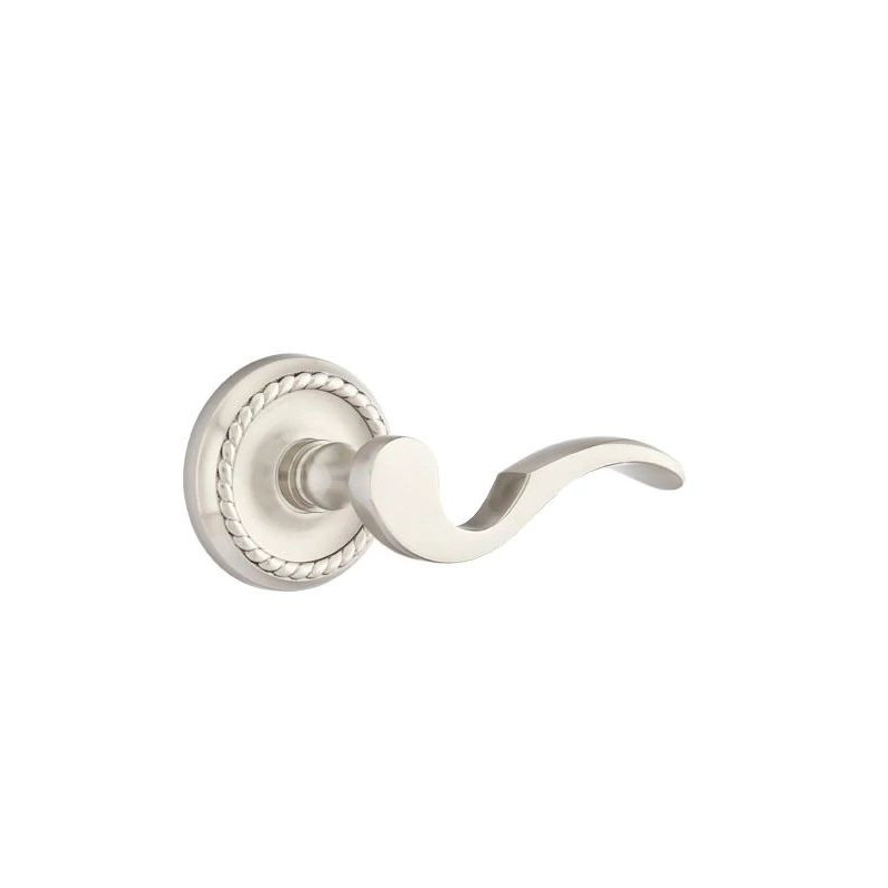 Emtek Passage Interior Mortise w/ Rope Rosette & Cortina Lever, Left, Satin Nickel