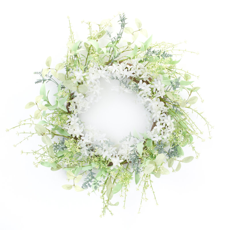 Green and White Artificial Floral Front Door Wreath